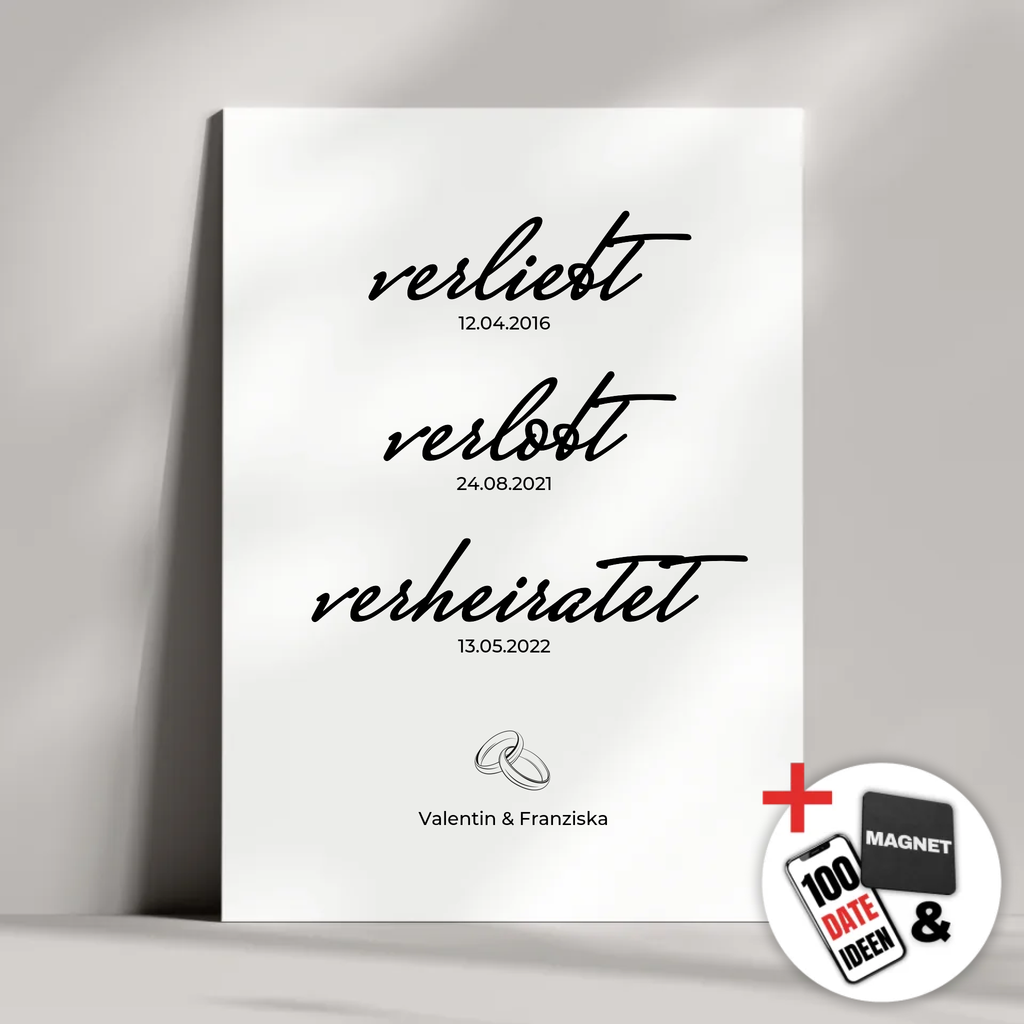 "verliebt, verlobt, verheiratet" - Personalisiertes Metallposter | Bundle-Aktion
